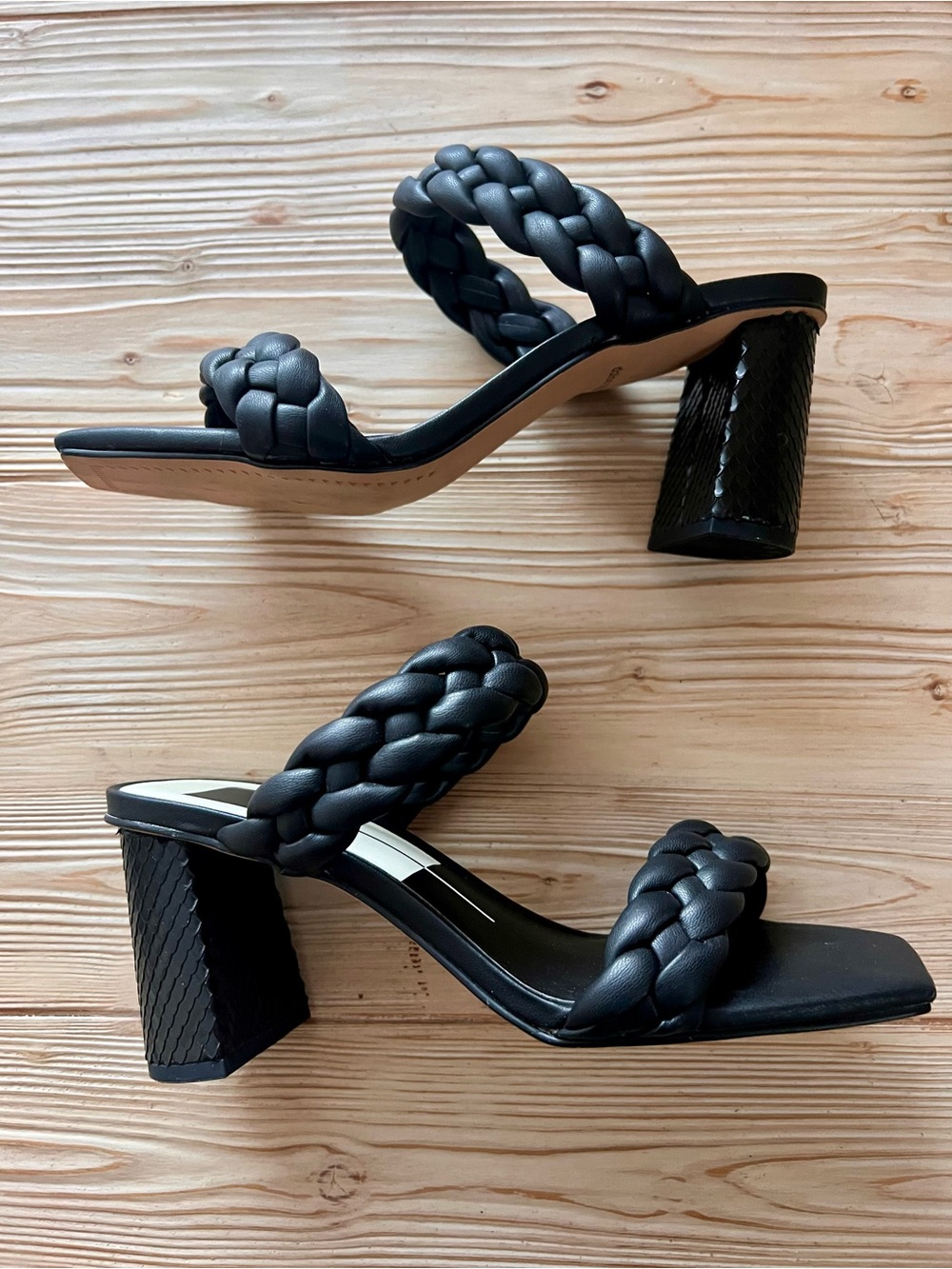 Dolce Vita Paily Braided Strap Heeled Sandals Black Slip On - Picture 3 of 5